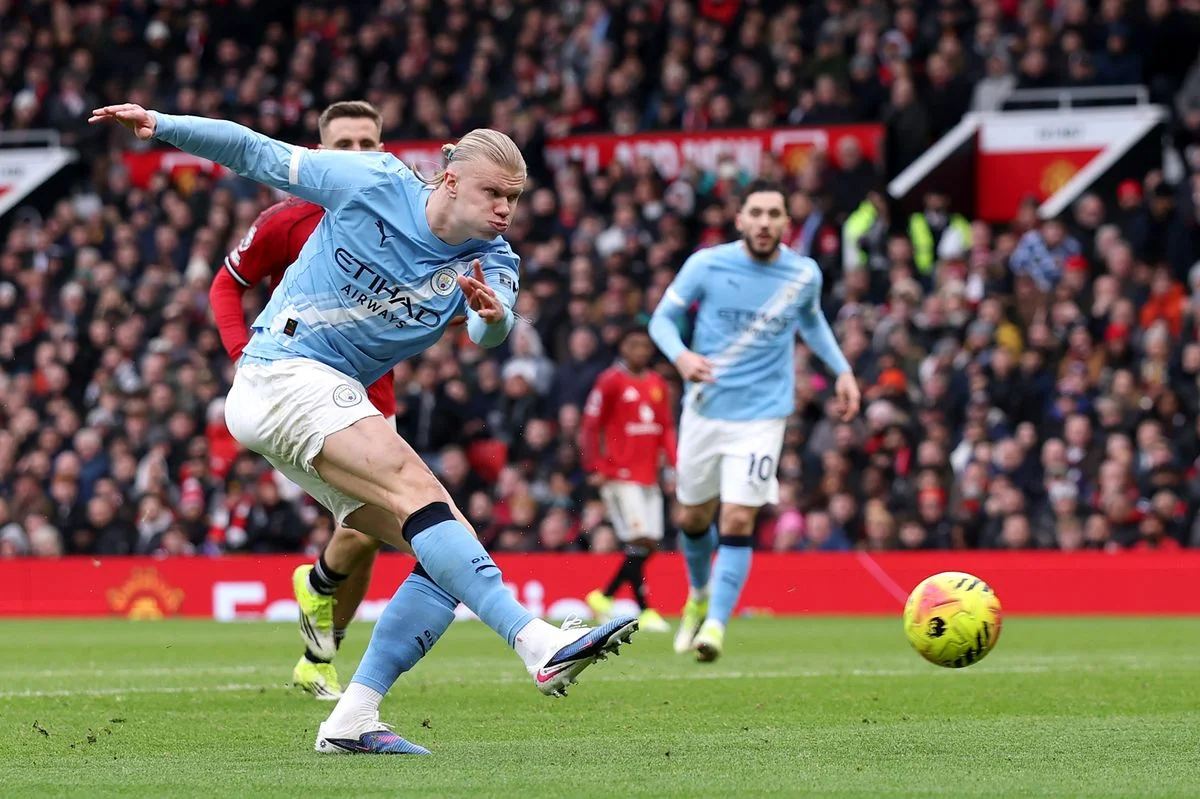 Erling Haaland in action for Manchester City against Manchester United