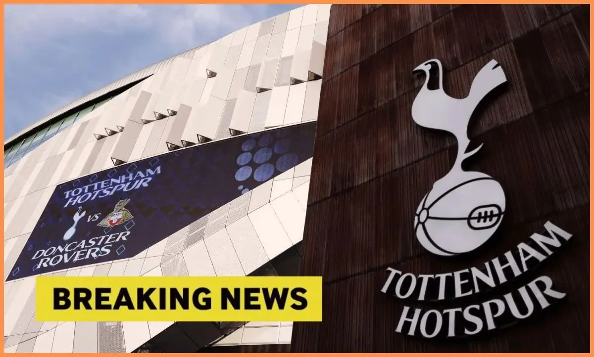 Tottenham stadium with breaking news overlay