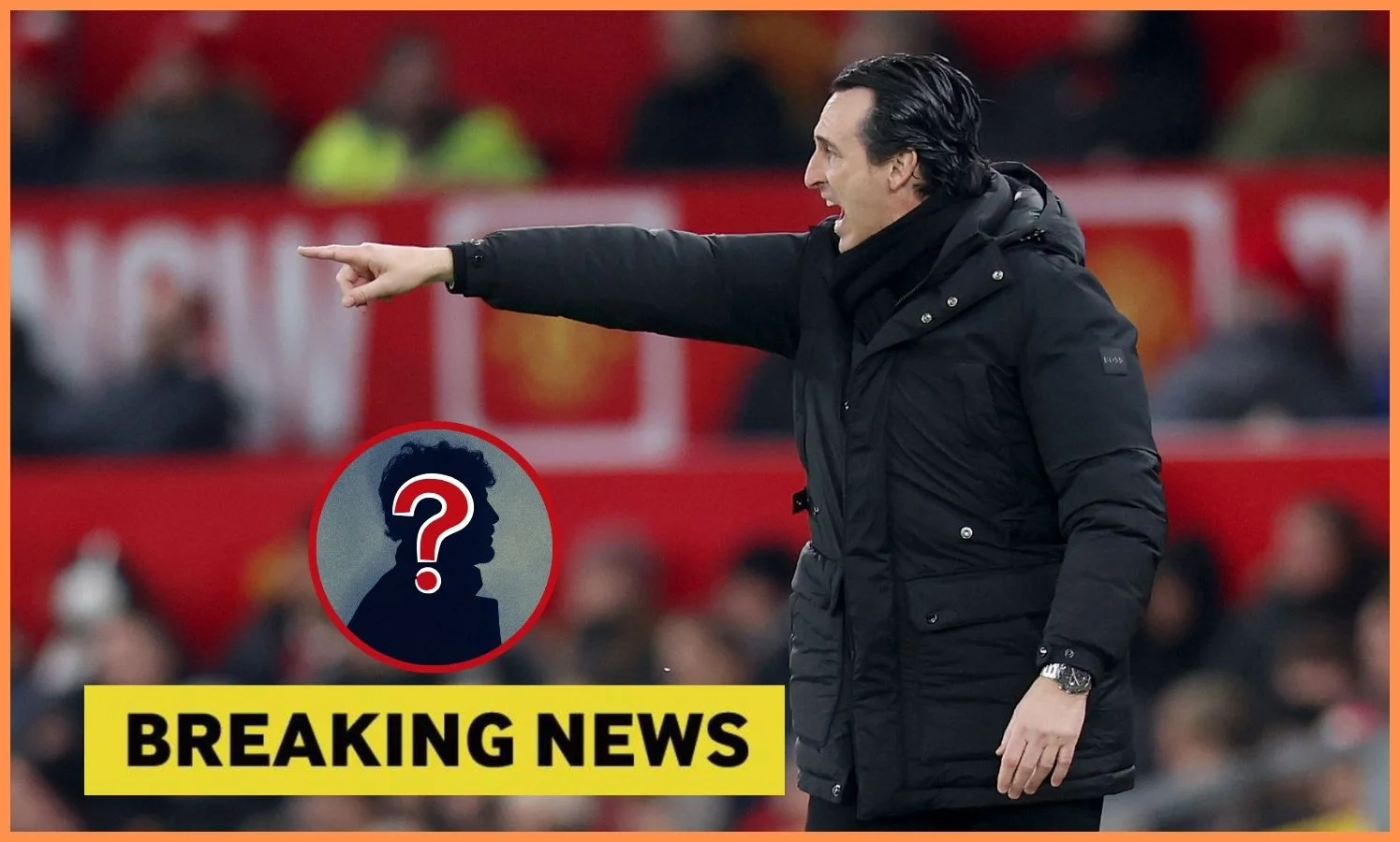 Unai Emery shouts instructions during Aston Villa's game against Manchester United at Old Trafford