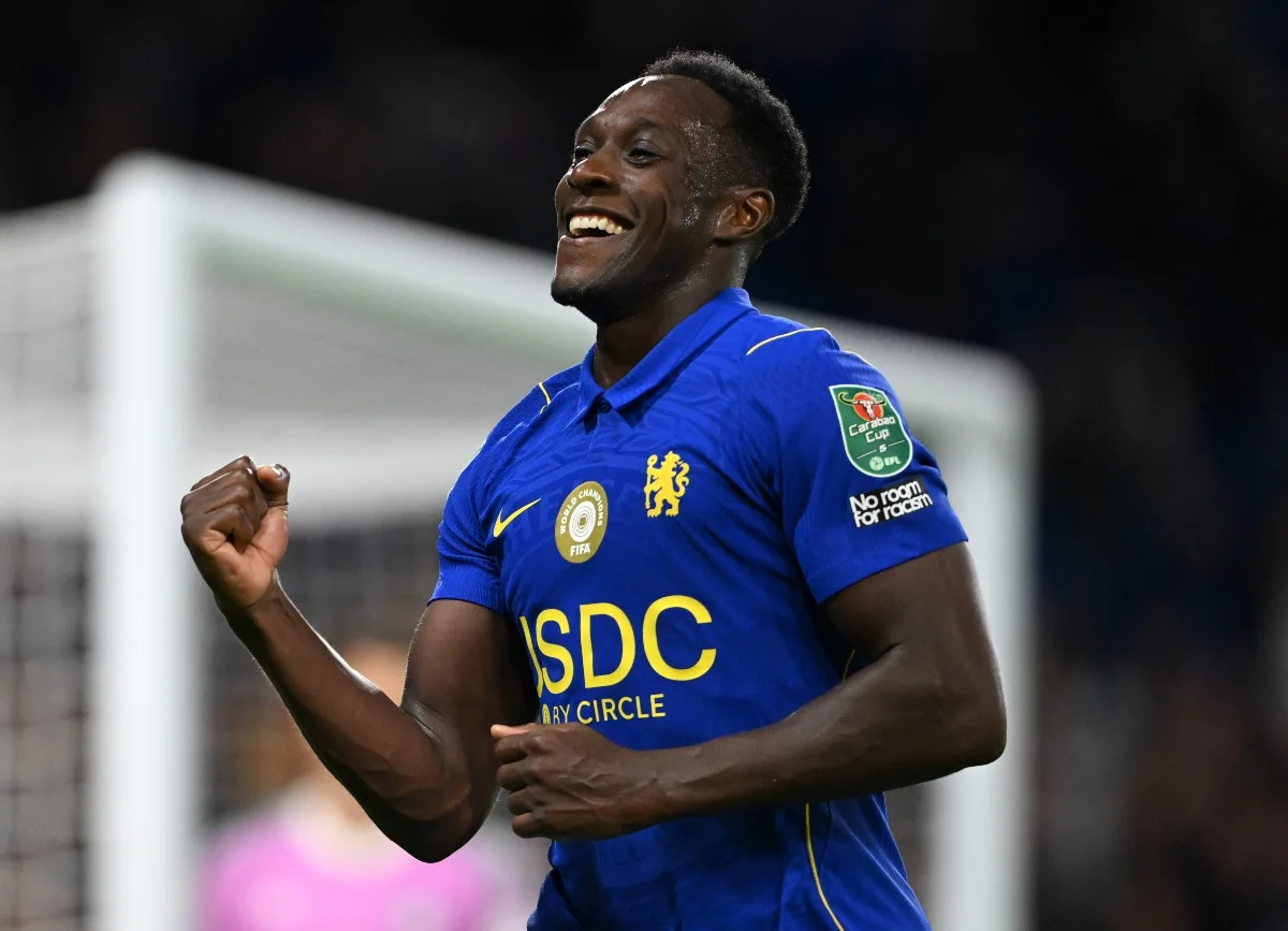 Danny Welbeck celebrates a goal for Chelsea